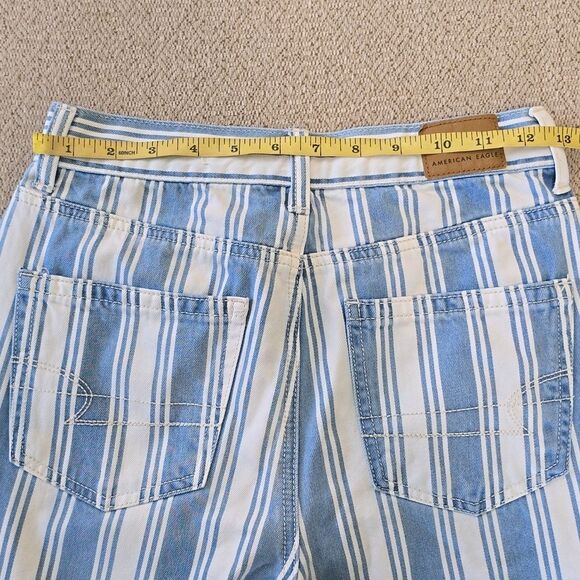 American Eagle Blue and White Striped Mom Jeans - Size 0 Long - Picture 7 of 11